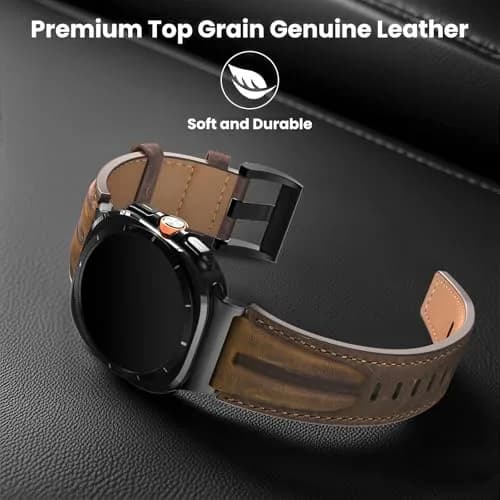 Bouixel Genuine Leather Band for Samsung Galaxy Watch Ultra 47mm | Black-Dark Coffee thumbnail 4