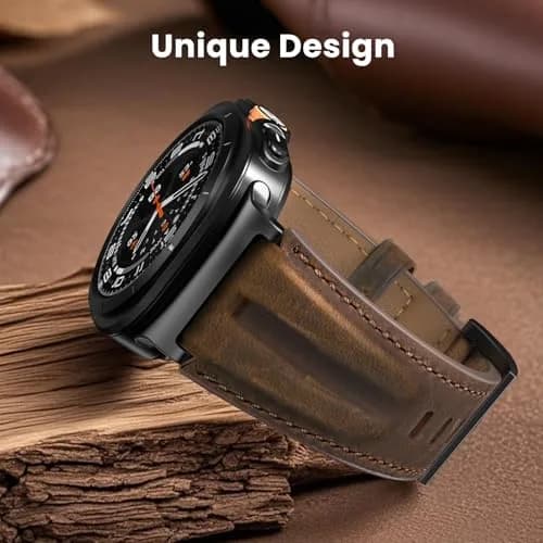 Bouixel Genuine Leather Band for Samsung Galaxy Watch Ultra 47mm | Black-Dark Coffee thumbnail 5