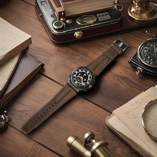 Bouixel Genuine Leather Band for Samsung Galaxy Watch Ultra 47mm | Black-Dark Coffee thumbnail 7