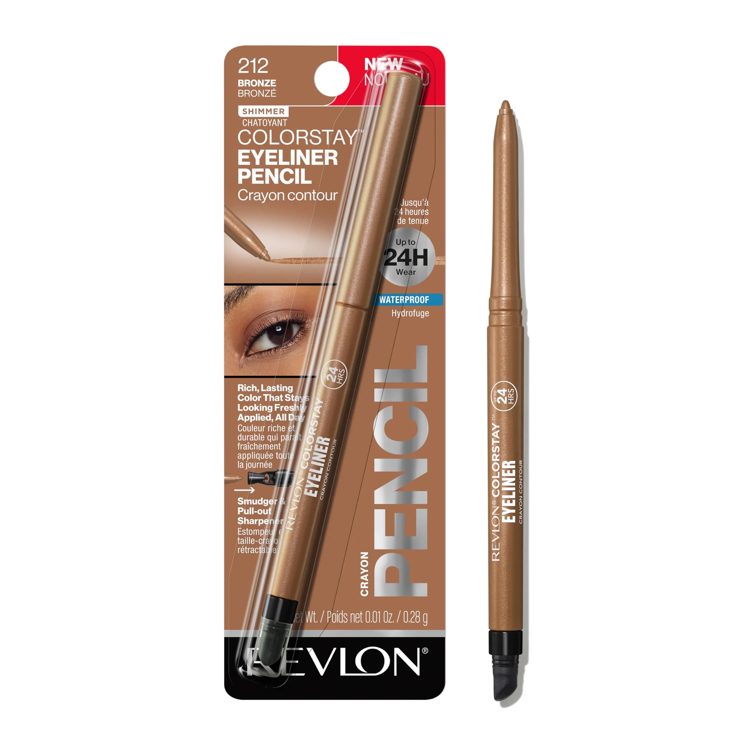 REVLON ColorStay Waterproof Eyeliner Pencil Bronze 0.28g (0.01 oz) | Ophthalmologist Tested for Sensitive Eyes