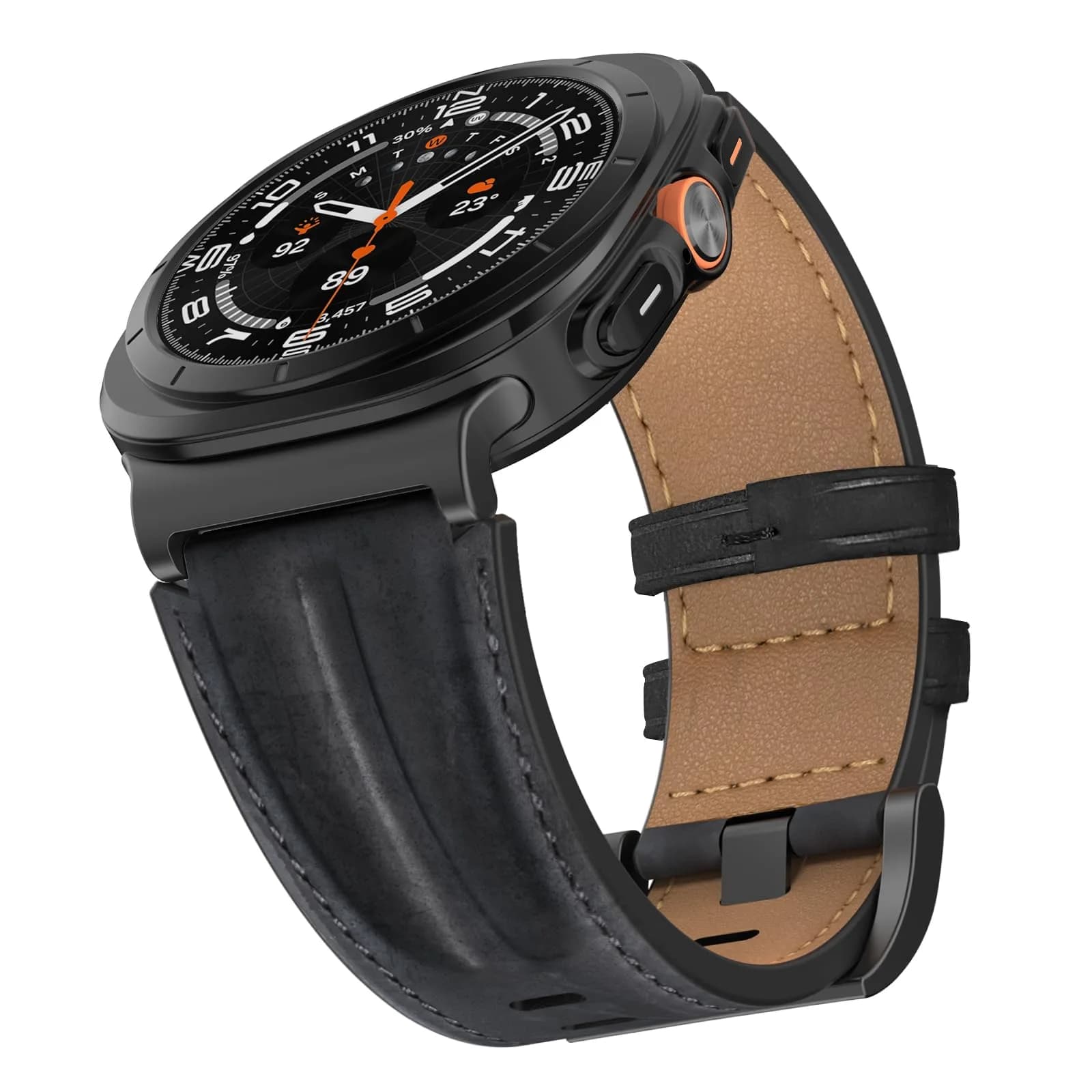 Bouixel Genuine Leather Band for Samsung Galaxy Watch Ultra 2/1 47mm | Black-Deep Brown — Black-Black