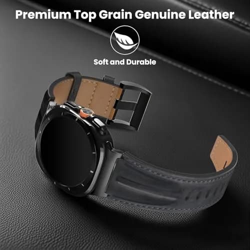 Bouixel Genuine Leather Band for Samsung Galaxy Watch Ultra 2/1 47mm | Black-Black thumbnail 4