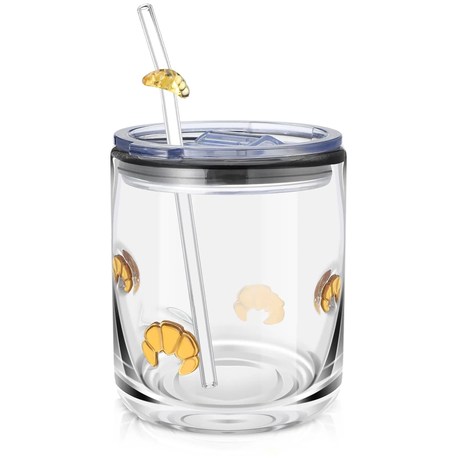 SiliFine Croissant 14 oz Glass Tumbler with Slider Lid & Straw | Durable, Elegant Drinkware for Home & Gifts - main product image