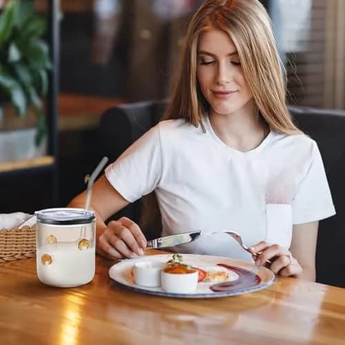SiliFine Croissant 14 oz Glass Tumbler with Slider Lid & Straw | Durable, Elegant Drinkware for Home & Gifts thumbnail 5