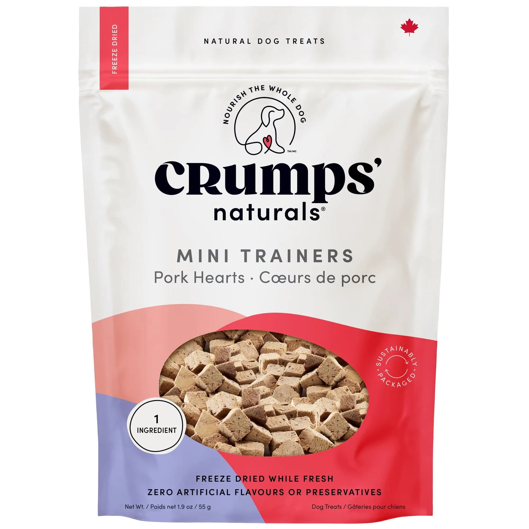Crumps’ Naturals Mini Trainers Freeze Dried Pork Hearts 1.9oz | Protein & Training Reward (120c)