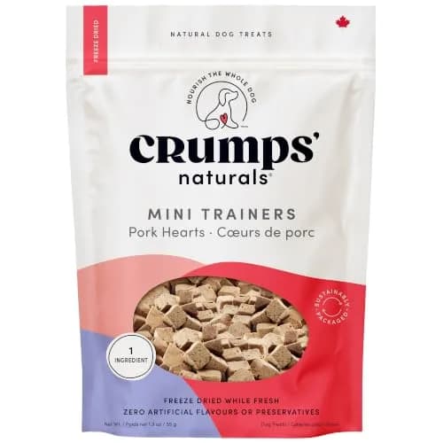 Crumps’ Naturals Mini Trainers Freeze Dried Pork Hearts 1.9oz | Protein & Training Reward (120c) thumbnail 1