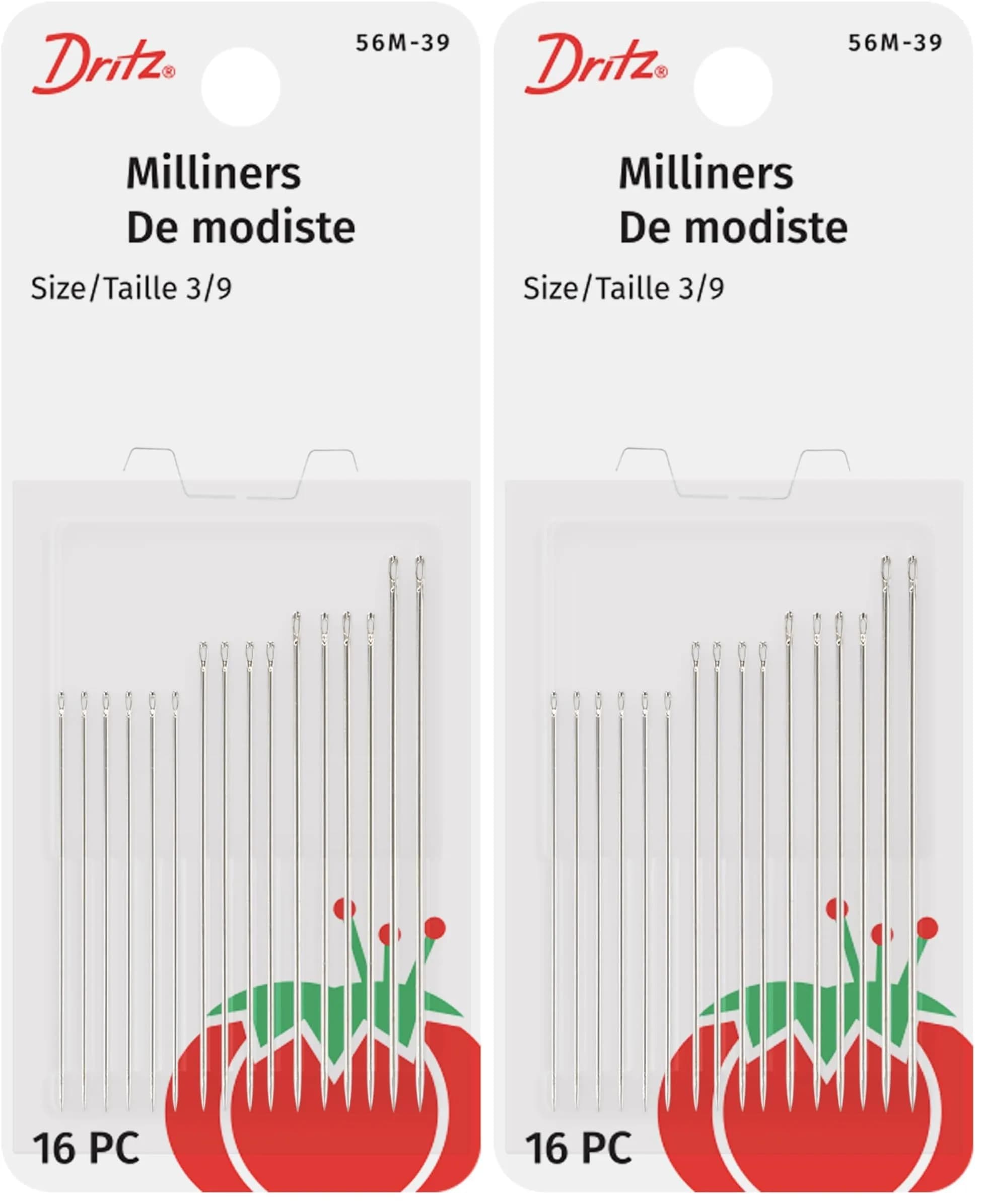 Dritz Milliners Hand Needles Size 3/9 Nickel (32-Count Total) | Long Needles for Basting, Gathering & Millinery Work - main product image