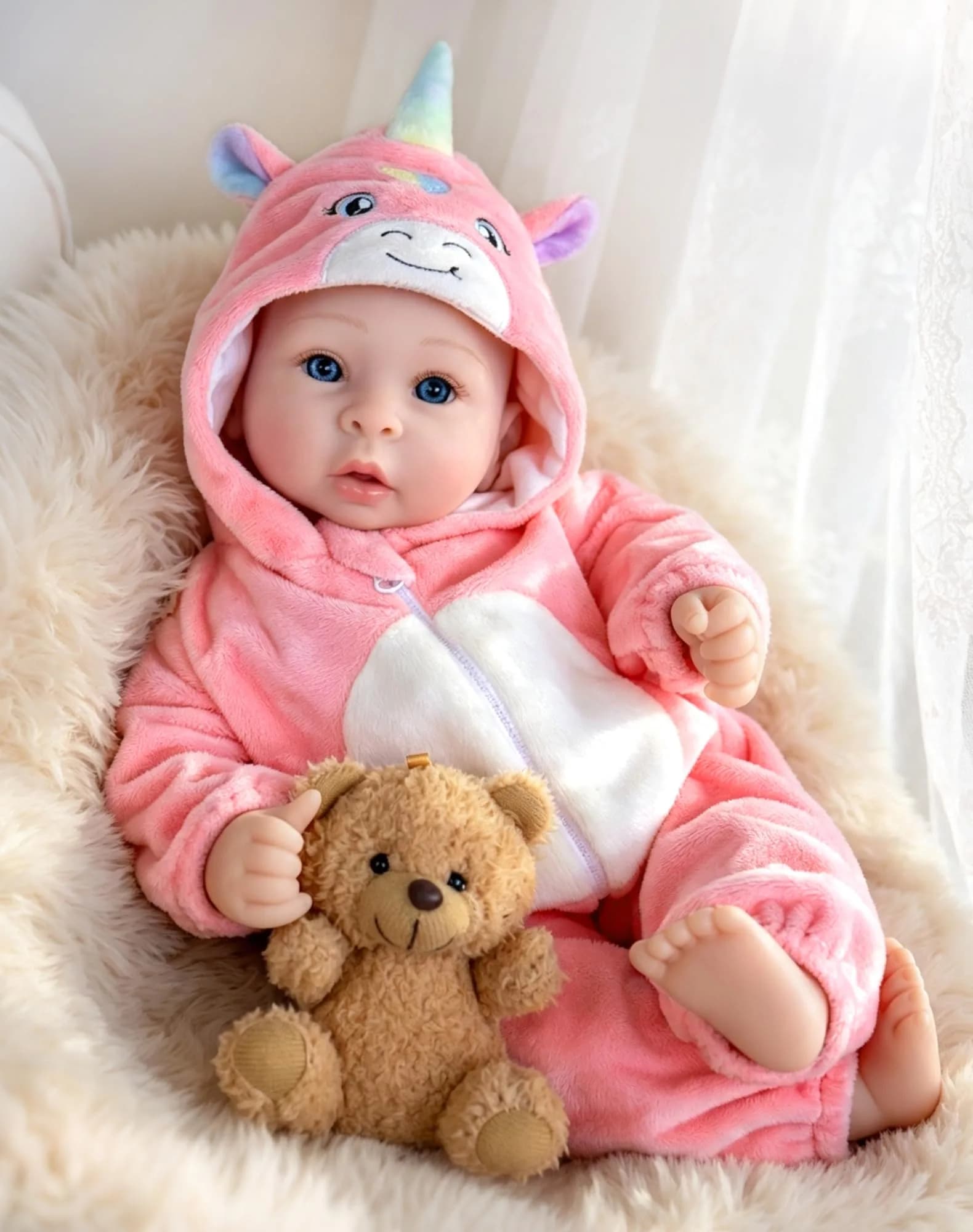 UOFTKIZ Realistic Baby Doll 17 Inch Soft Cloth Body with Purple Rabbit Outfit | Pretend Play Toy for Ages 3+ — 17 in