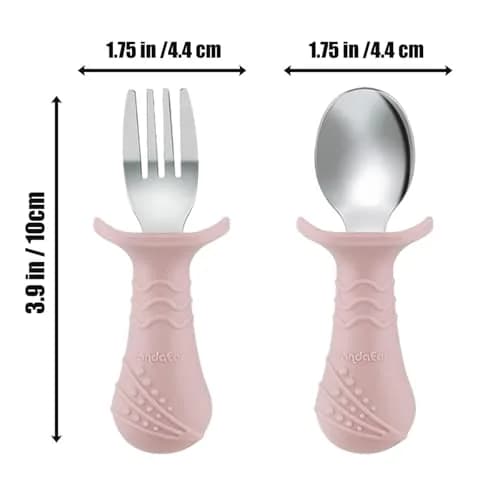 PandaEar Stainless Steel Baby Feeding Set | 2 Divided Plates, 2 Straw Cups, 2 Utensil Sets | 8-Piece Pink Set thumbnail 8