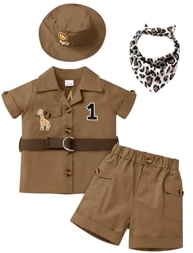 IBTOM CASTLE Baby Boys Wild One Birthday Outfit Brown 12-18 Months | Safari Explorer 5-Piece Set thumbnail 1