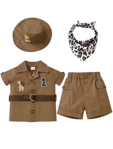 IBTOM CASTLE Baby Boys Wild One Birthday Outfit Brown 12-18 Months | Safari Explorer 5-Piece Set thumbnail 6