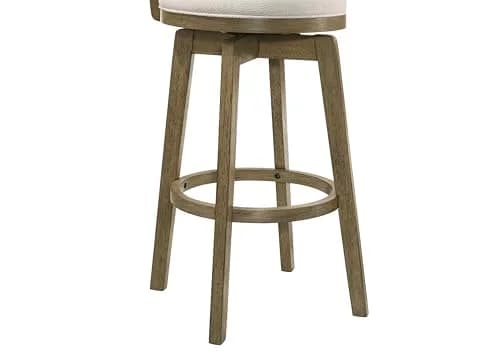 Armen Living Isla 30 in. Putty Brown Bar Height Rubberwood Swivel Barstool with Cream Fabric Seat thumbnail 6