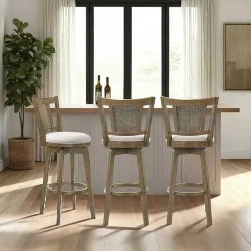 Armen Living Isla 30 in. Putty Brown Bar Height Rubberwood Swivel Barstool with Cream Fabric Seat thumbnail 8