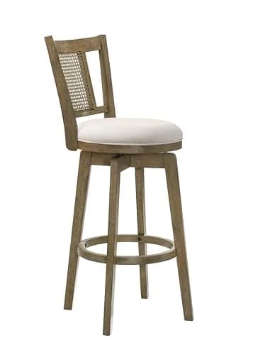 Armen Living Isla 30 in. Putty Brown Bar Height Rubberwood Swivel Barstool with Cream Fabric Seat thumbnail 3