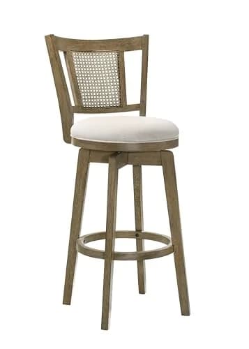 Armen Living Isla 26 in. Putty Brown Counter Height Rubberwood Swivel Barstool with Cream Fabric Seat thumbnail 2