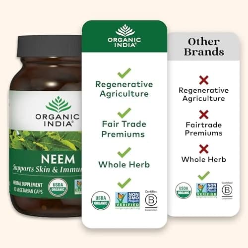 ORGANIC INDIA Neem Leaf Capsules, Herbal Supplement, Vegan, 90 Count | Supports Skin & Immunity thumbnail 6