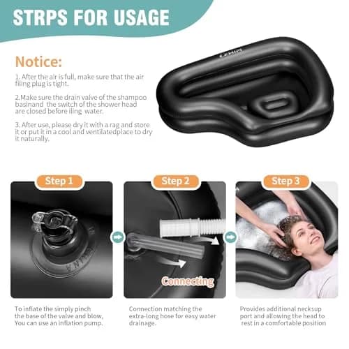 Cehim Inflatable Shampoo Basin with Drain Hose & Pillow - 82cm (32.8") | Bedside Hair Washer for Elderly & Disabled thumbnail 4