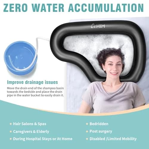 Cehim Inflatable Shampoo Basin with Drain Hose & Pillow - 82cm (32.8") | Bedside Hair Washer for Elderly & Disabled thumbnail 2