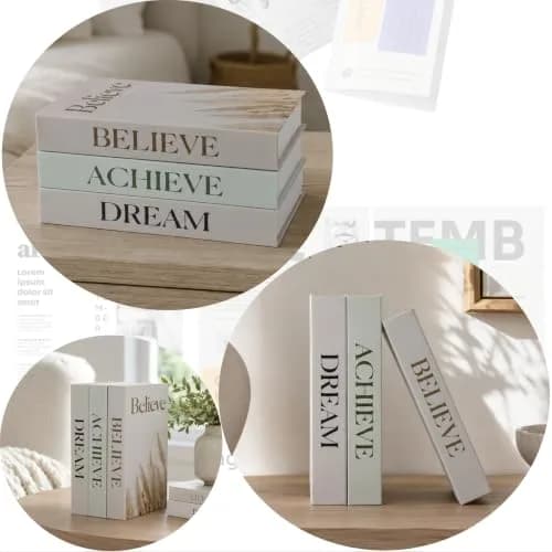 YOYMJBY Believe Achieve Dream Decorative Books 3 pcs (26.7 x 17 x 4.2 cm) | Aesthetic Home Decor for Coffee Tables & Shelves thumbnail 7