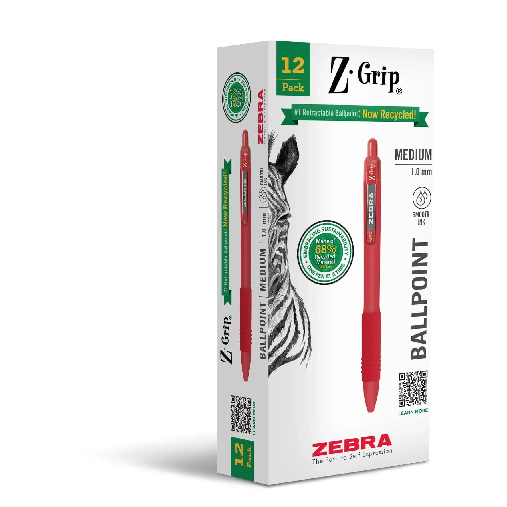 Zebra Pen Z-Grip Recycled Ballpoint Pen, Blue Ink, 1.0mm, 48 Bulk-Pack | Smooth Writing Pens for Office & School — Red B