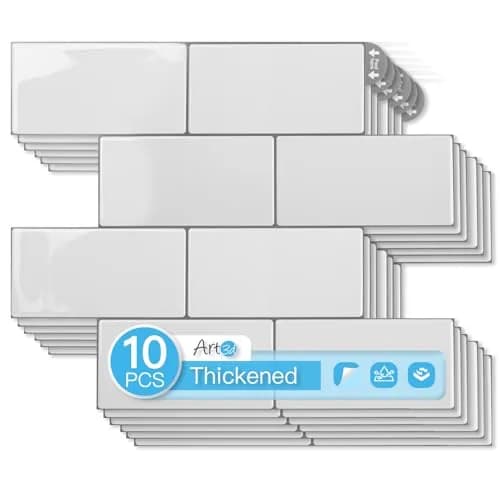 Art3d Subway Peel and Stick Backsplash 12.6 x 10.6 in Thickened Design | Modern White Tile for Kitchen & Bathroom thumbnail 1