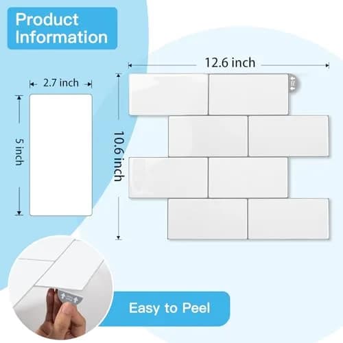 Art3d Subway Peel and Stick Backsplash 12.6 x 10.6 in Thickened Design | Modern White Tile for Kitchen & Bathroom thumbnail 6
