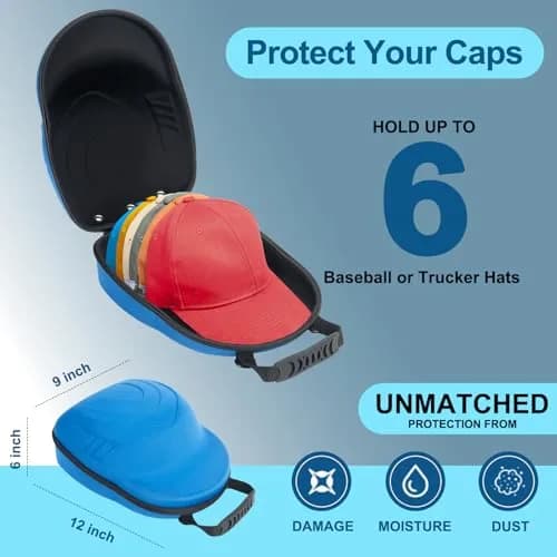 Glamgen Hard Hat Travel Case for 6 Baseball Caps with Shoulder Strap & Handle, Blue | Protects Hats on Travel & Home thumbnail 2