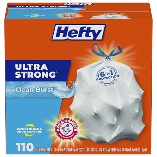 Hefty Ultra Strong 13 Gallon Trash Bags, White, Clean Burst Scent, 110 Bags | 13 Gallon Kitchen Bags with Odor Control thumbnail 1