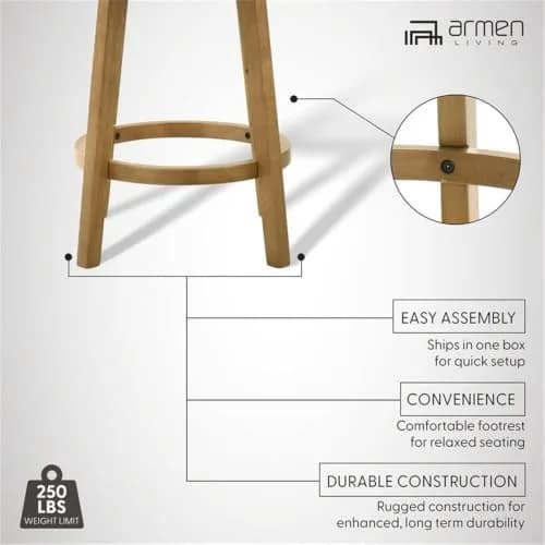Armen Living Isla 26 in. Amber Glow Counter Height Rubberwood Swivel Barstool with Ivory Fabric Seat - Set of 3 thumbnail 5