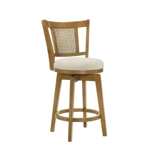 Armen Living Isla 26 in. Amber Glow Counter Height Rubberwood Swivel Barstool with Ivory Fabric Seat - Set of 3 thumbnail 8
