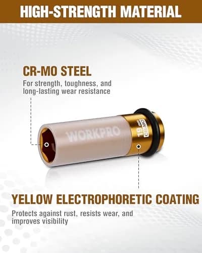 WORKPRO 1/2" Drive 19mm Deep Thin Wall Impact Socket | Premium Cr-Mo Steel for Lug Nuts thumbnail 3