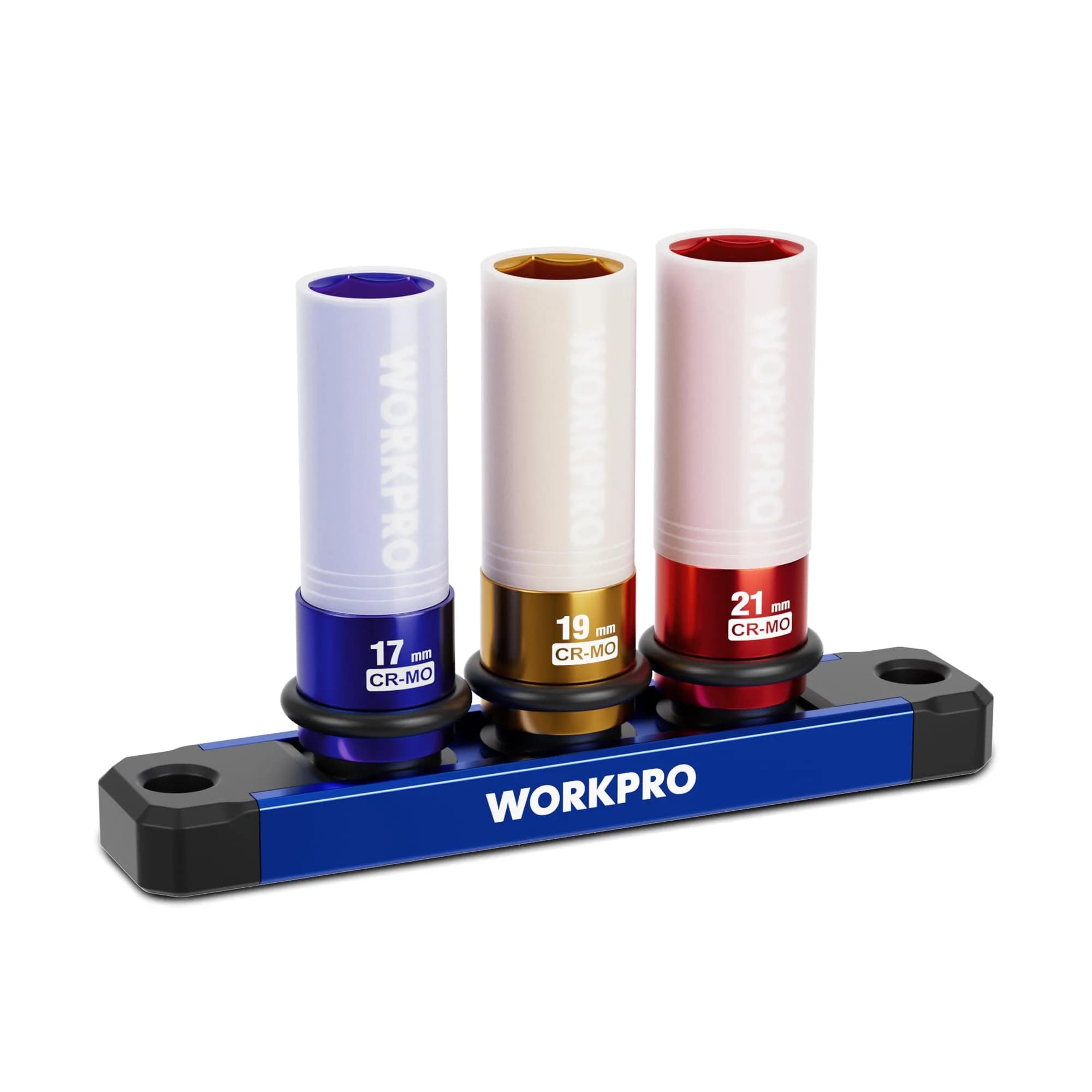 WORKPRO 1/2" Drive Lug Nut Impact Duty Socket Set, 3 Pieces 17-19-21mm | Thin Wall Deep Sockets for Cars — 1/2" DR x 3pcs (17/19/21mm)