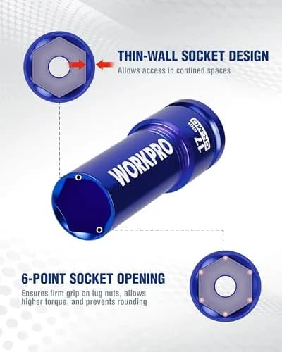 WORKPRO 1/2" Drive 17mm Deep Thin Wall Impact Socket | Chrome Molybdenum Steel thumbnail 4