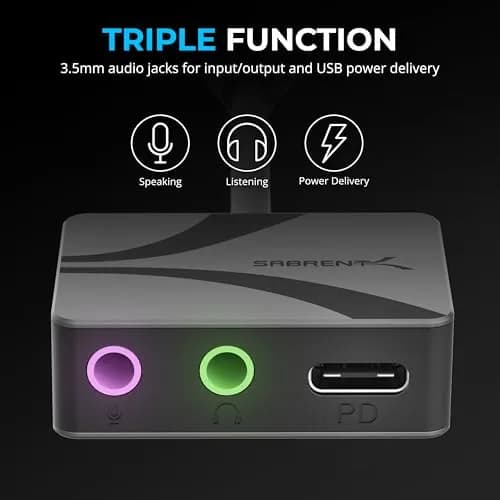 SABRENT USB-C to 3.5mm Audio Adapter with 100W PD, 24-Bit | Portable Sound Card for USB-C Devices thumbnail 3