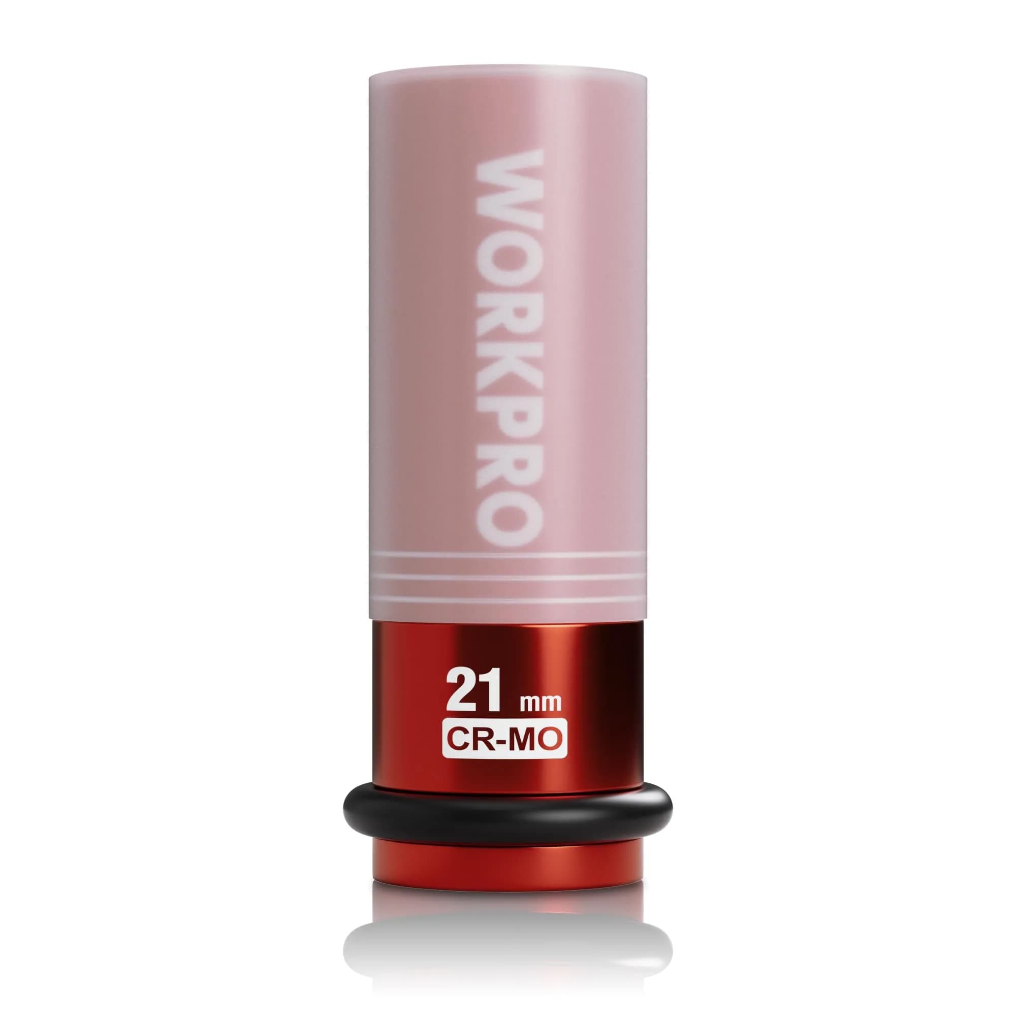 WORKPRO 1/2" Drive 21mm Deep Thin Wall Impact Socket | Cr-Mo Steel Wheel Lug Nut Socket