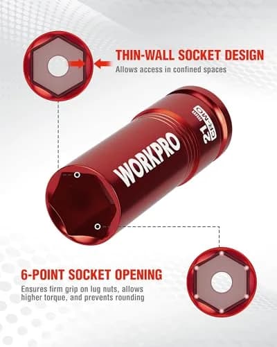 WORKPRO 1/2" Drive 21mm Deep Thin Wall Impact Socket | Cr-Mo Steel Wheel Lug Nut Socket thumbnail 4