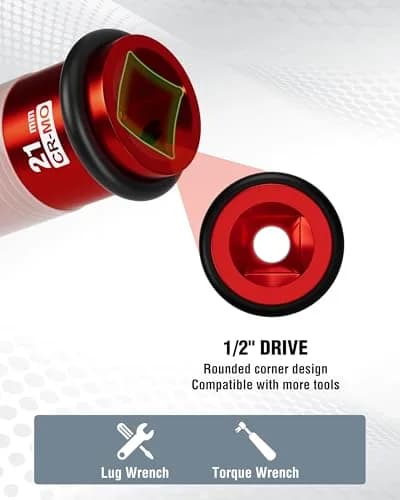 WORKPRO 1/2" Drive 21mm Deep Thin Wall Impact Socket | Cr-Mo Steel Wheel Lug Nut Socket thumbnail 5