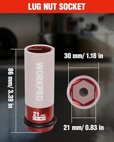 WORKPRO 1/2" Drive 21mm Deep Thin Wall Impact Socket | Cr-Mo Steel Wheel Lug Nut Socket thumbnail 2