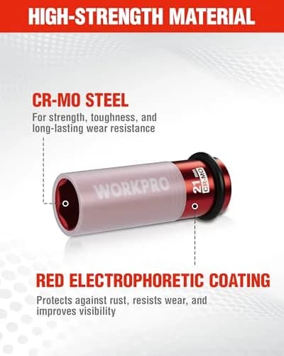 WORKPRO 1/2" Drive 21mm Deep Thin Wall Impact Socket | Cr-Mo Steel Wheel Lug Nut Socket thumbnail 3
