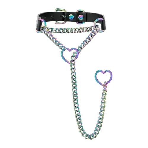ADEMISHIA Handmade Black Heart O-ring Slip Chain Choker Collar For Women, Adjustable 21.5-23.5 inches | Punk Gothic Style thumbnail 2