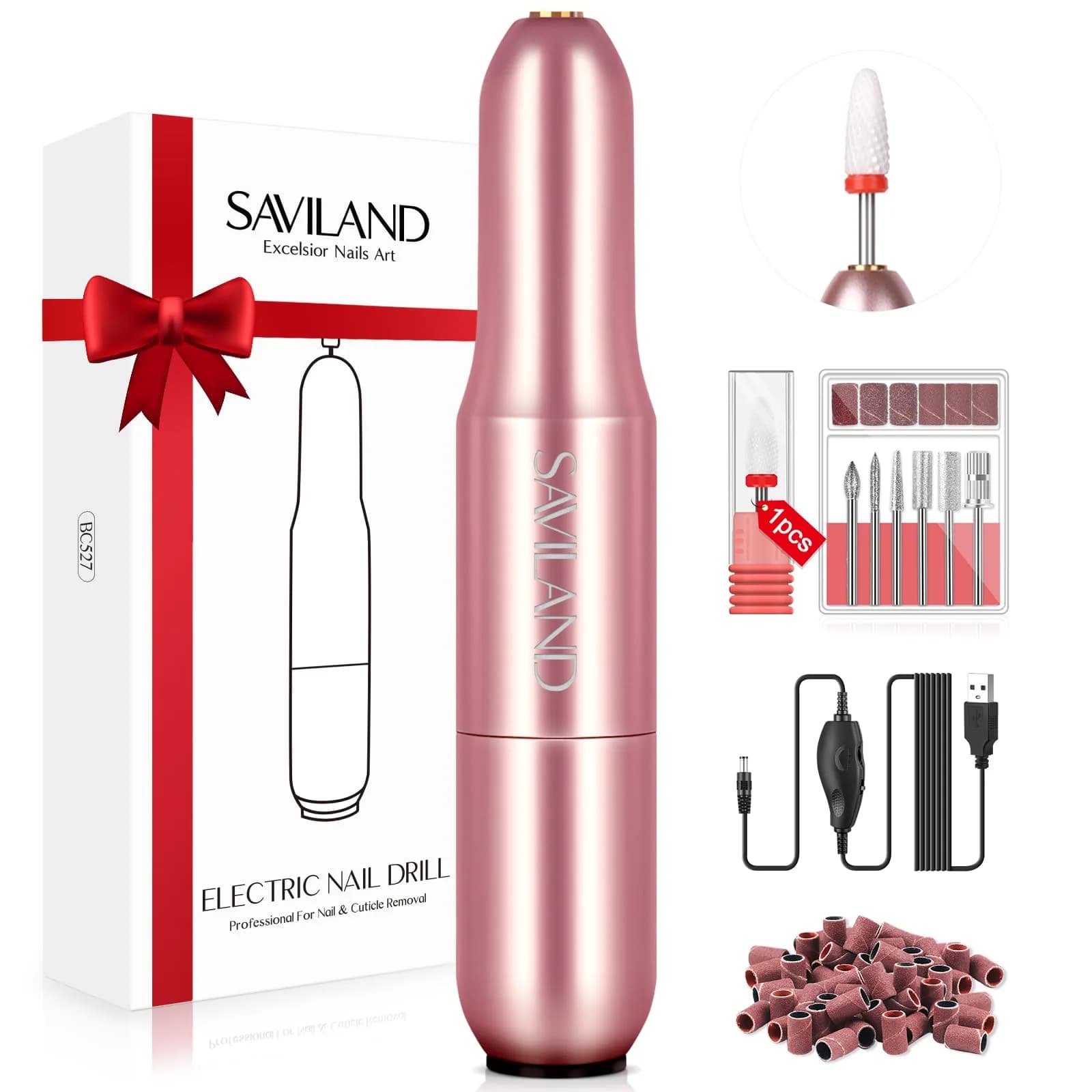SAVILAND Electric Nail Drill 20000RPM Portable Efile Machine with 7 Bits & 51 Sanding Bands | Professional Acrylic Gel Nail Care - main product image