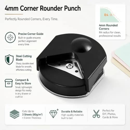 Kryoflare 4mm Corner Rounder Punch, Steel Paper Cutter with Adjustable Guide | Precise Rounding Tool for Crafts thumbnail 8