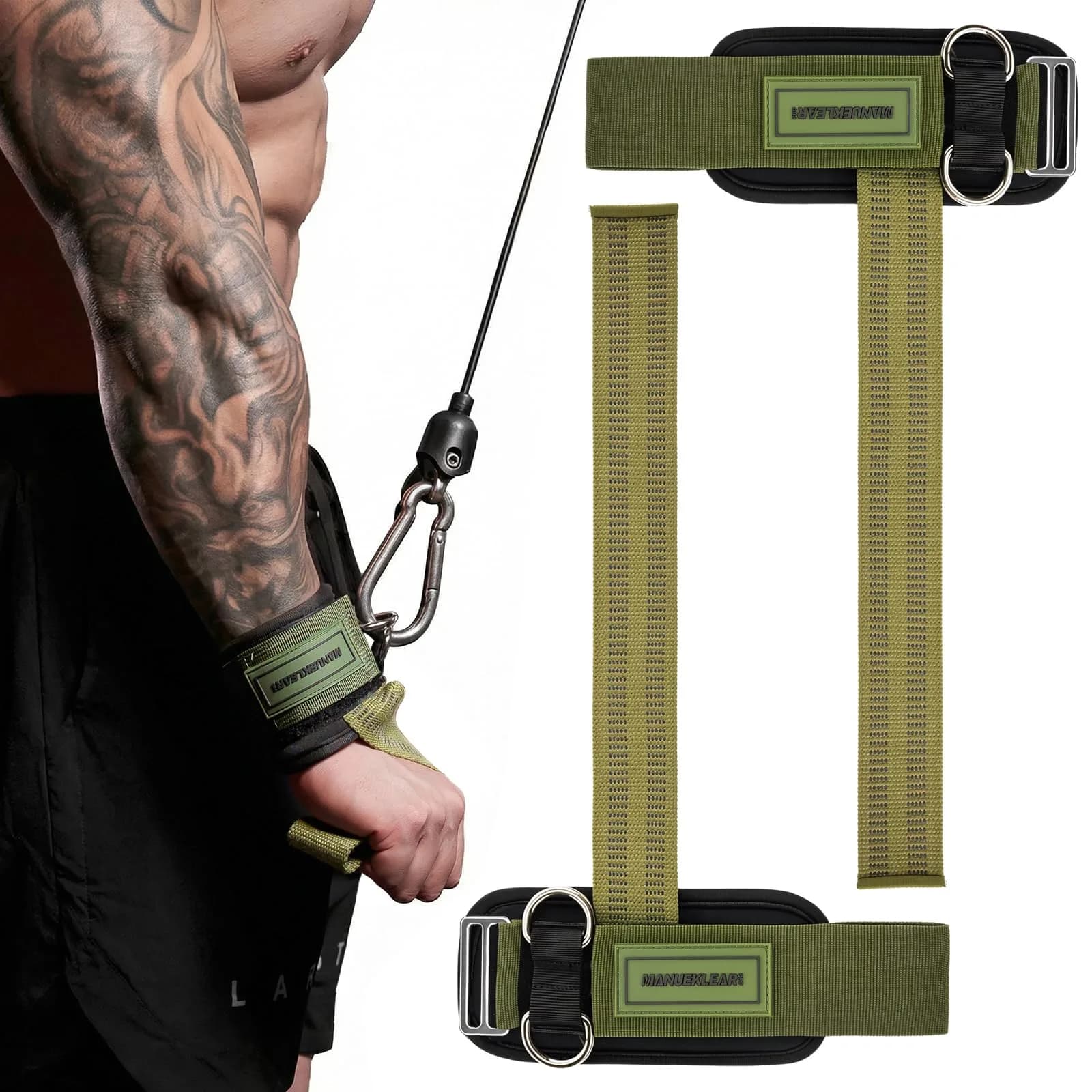 M MANUEKLEAR Black Lifting Straps with Double D-Ring & Padded Wrist Support for Weightlifting, Gym Workouts (Pair, M: 6.3-7.5 inch) — Green / M (6.3-7.5inch)