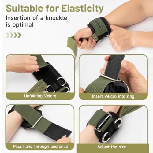 M MANUEKLEAR Green Lifting Straps with Double D-Ring & Padded Support, 34cm (13.4in) | Grip Strength for Weightlifting thumbnail 3