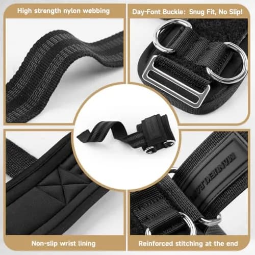 M MANUEKLEAR Black Lifting Straps with Double D-Ring & Padded Wrist Support for Weightlifting, Gym Workouts (Pair, M: 6.3-7.5 inch) thumbnail 7