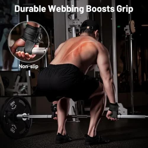 M MANUEKLEAR Black Lifting Straps with Double D-Ring & Padded Wrist Support for Weightlifting, Gym Workouts (Pair, M: 6.3-7.5 inch) thumbnail 4