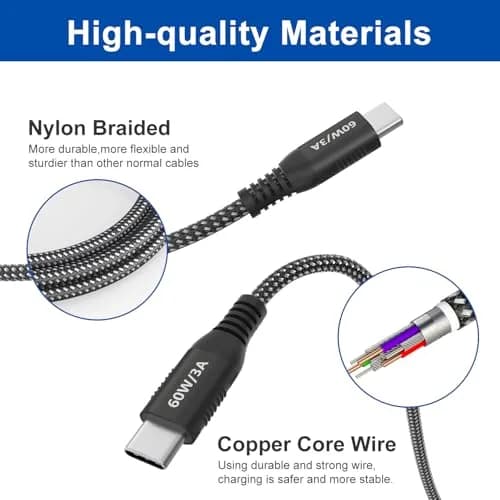 Bawanfa 20ft USB C to USB C Cable | 60W Fast Charging & Durable Braided Design thumbnail 5