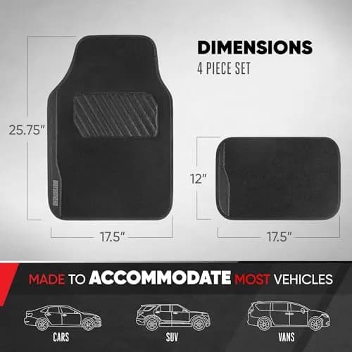 Motor Trend SpeedSeries Carpet Car Floor Mats Set - Versatile Fit for Cars, Trucks, SUVs, Vans 25.75in x 17.5in | All-Weather Durable Design thumbnail 4