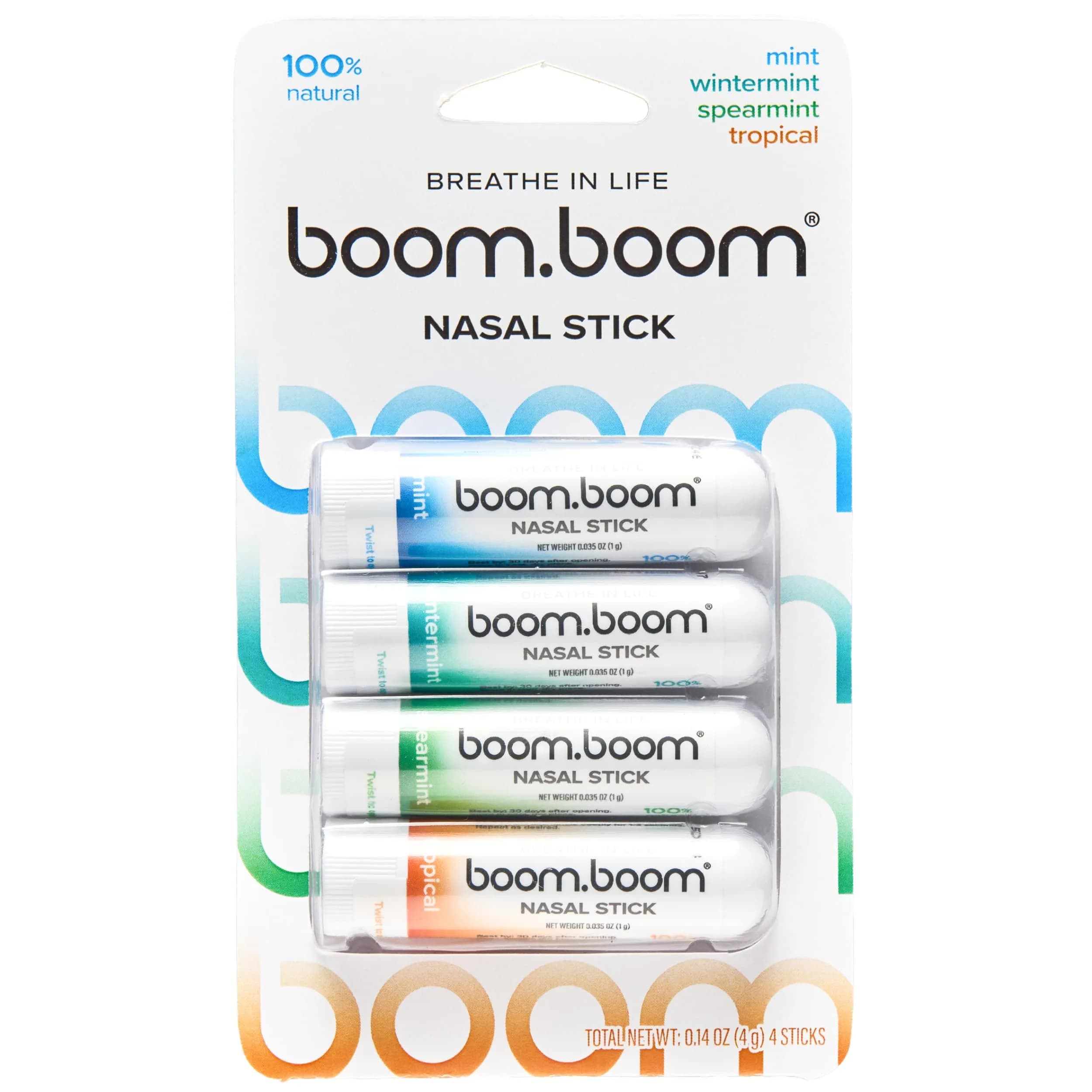 BoomBoom Nasal Stick, Variety 4 Pack | Essential Oils + Menthol Inhaler for Better Breathing