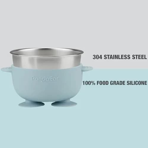 PandaEar Baby Feeding Set | Stainless Steel Plates & Bowls with Silicone Utensils | Toddler Tableware (Pink & Blue) thumbnail 6